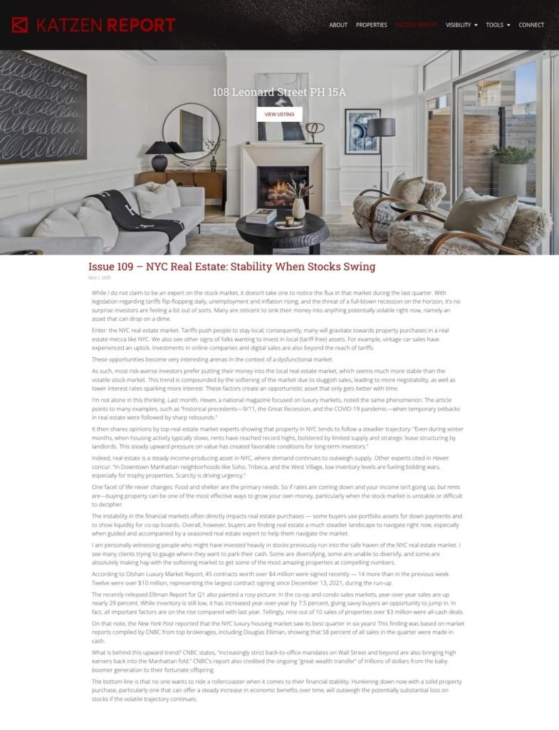 Issue 109 - NYC Real Estate: Stability When Stocks Swing