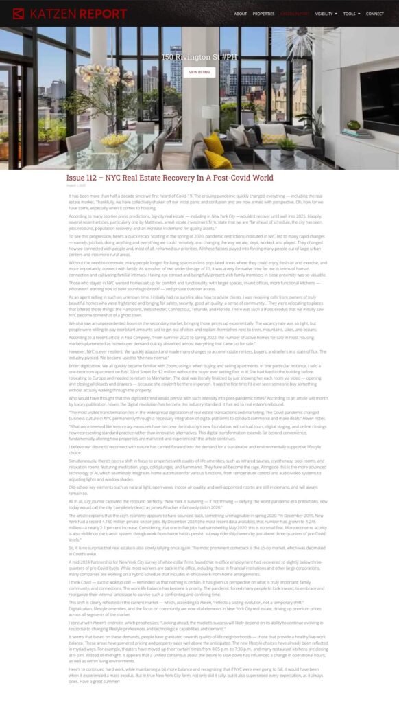 Issue 112 - NYC Real Estate Recovery in a Post-Covid World